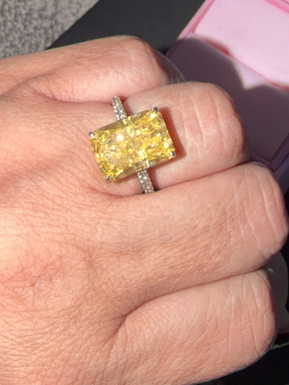 Yellow Radiant-Cut Gemstone Cocktail Ring - Women Jewelry size 6 NEW
